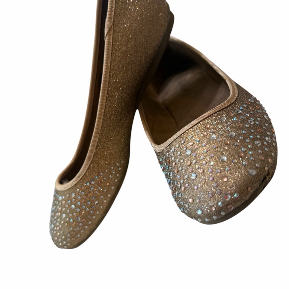 Gold Rhinestone Ballet Flats Size 8 Sparkly Slip On Dressy Shoes Women - Picture 4 of 8